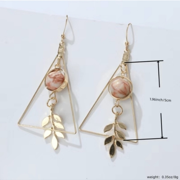 14k Gold Plated Hollow Triangle Shape Bead Decor Dangle Earrings - Picture 3 of 4